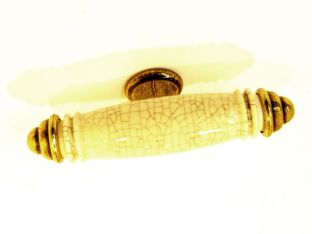 Greep brons antiek 90mm antiek wit krakkelee porselein T-greep