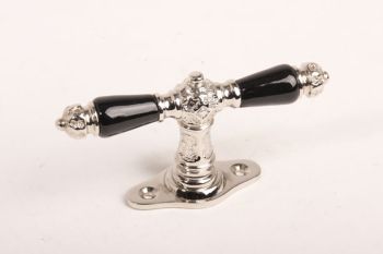 Raamkruk 122mm blinkend nikkel met zwart porselein 7mm