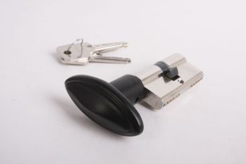 Profiel-Cilinderslot SKG** 30/30 nikkel met ovale, zwarte knop met randje