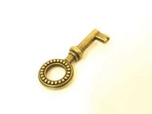 Korte sleutel met bolletjes en rond oog brons antiek kleine - baard en gat 20mm