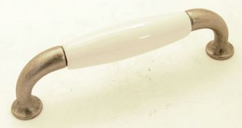 Greep antiek zilver met wit porselein 96mm.