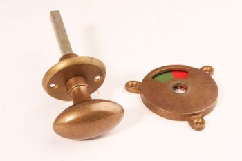 WC sluiting brons antiek grote ovale knop groen/rood vrij bezet