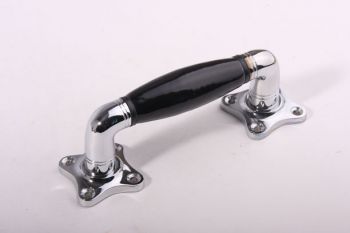 Deurgreep/Raamgreep Chroom met zwart porselein(ton) 140mm laag.
