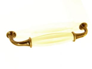 Greep brons antiek 128mm antiek crème geel porselein.