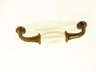Greep brons antiek 96mm wit porselein