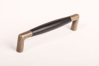 Greep 128mm brons antiek met zwart ebbenhout