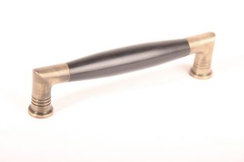 Greep tonmodel met ribbel 128mm brons antiek met zwart ebbenhout