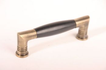 Greep tonmodel met ribbel 96mm brons antiek met zwart ebbenhout