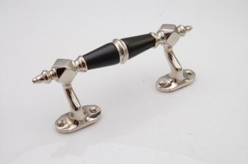 Deurgreep raamgreep klassiek verkropt blinkend nikkel met zwart ebbenhout 145mm