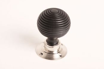 Deurknop bijenkorf (paar) chroom met zwart hout + rozetten