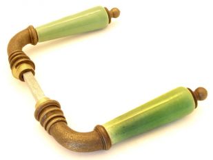 Deurklinken (paar) brons antiek met groen porselein.