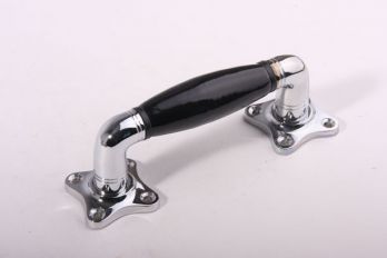 Deurgreep/Raamgreep Chroom met zwart porselein(ton) 140mm laag.