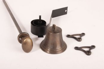 Trekbel klassiek brons antiek met ovale knop en ronde rozet met lange stang 340mm