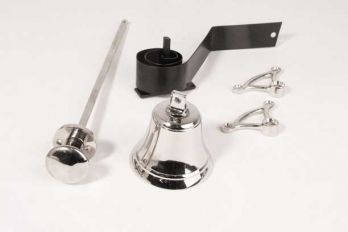 Traditionele trekbel blinkend chroom met ronde, platte knop en ronde rozet.