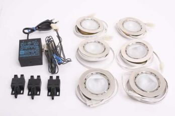 Set ronde inbouw spots mat nikkel G4 12V 55mm met trafo en 6x spots.