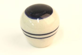 Knop wit porselein rond 30mm met blauwe strepen