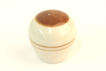 Knop wit porselein 30mm bruine streep