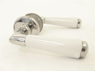 Deurklinken (paar) nikkel met porselein en rozetten
