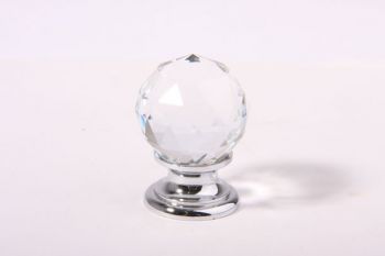Knop kristal met chroom 25mm, 30mm of 35mm