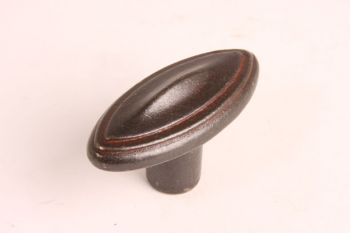 Knop ovaal gietijzer roest of tinkleur voor meubel of keuken 67mm