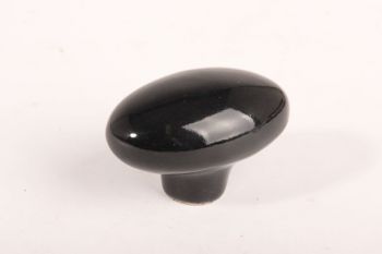 Knop zwart porselein ovaal 55mm