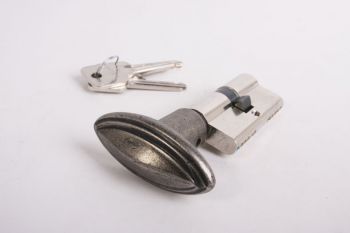 Profiel-Cilinderslot SKG** 30/30 nikkel met ovale, zilver antieke knop met randje