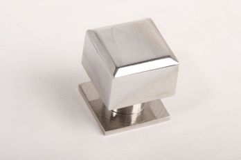Vierkante knop modern blinkend chroom 25mm met voetje