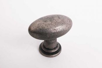 Ovale knop voor keuken of meubel in zilver antiek 41mm met voetje