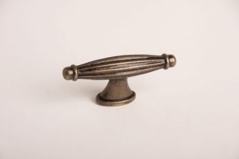 Greep T-knop brons antiek zamac met ribbel 70mm